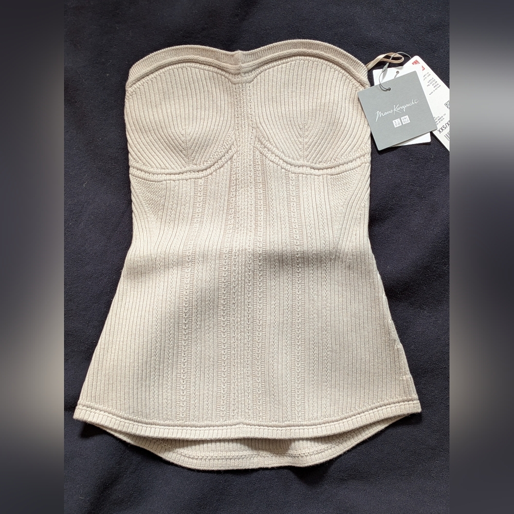 NWT RARE Mame Kurogouchi X Uniqlo Knit Beige Bustier XXS XS